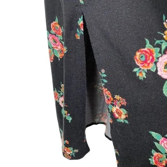 M. FASIS BLACK FLORAL ON OR OFF SHOULDER SMOCKED TOP SLIT MAXI DRESS SIZE LARGE - Picture 6 of 8